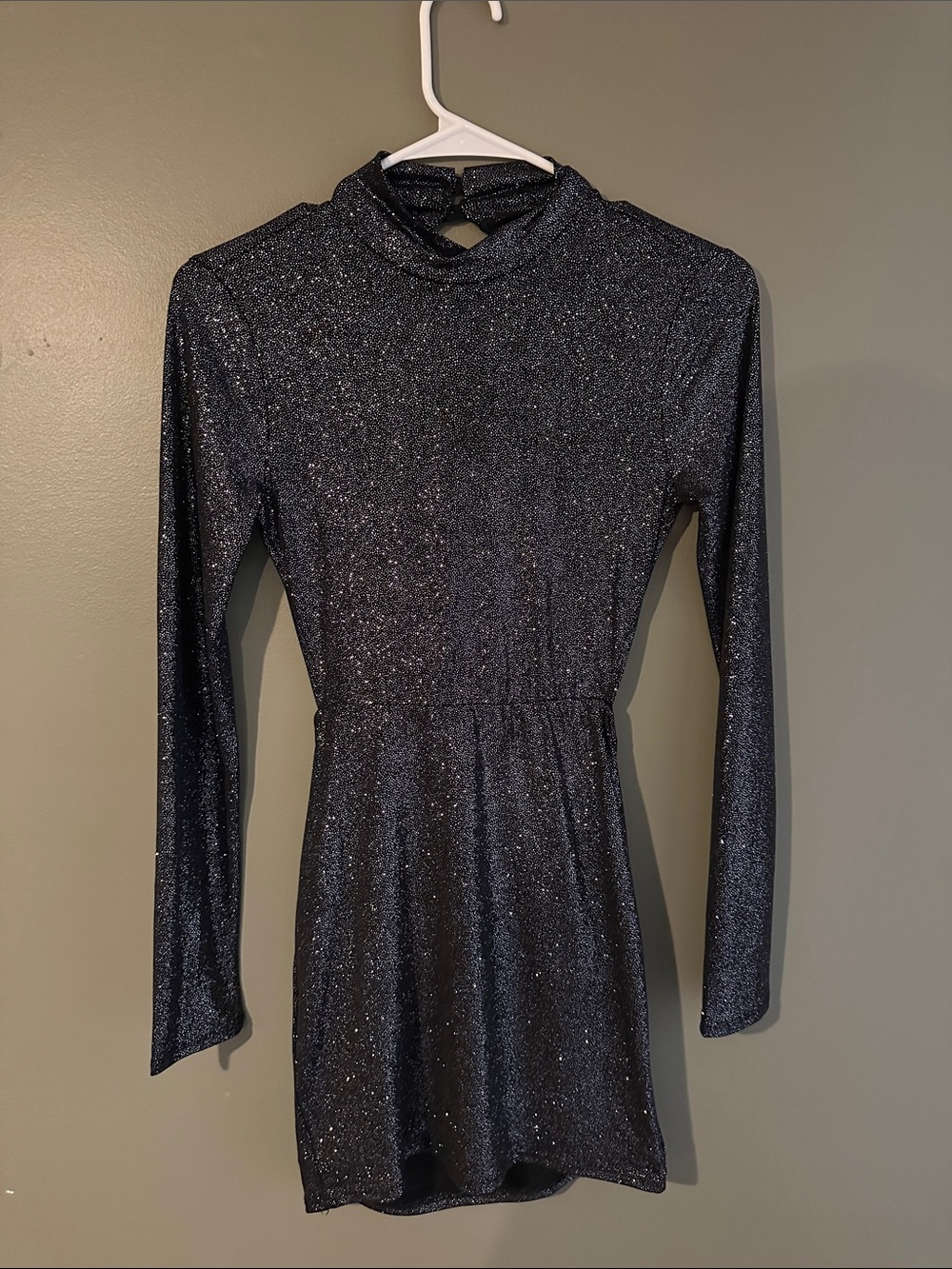 Lucy in the Sky Sparkle Long-Sleeve Mini Dress in Shimmering Black